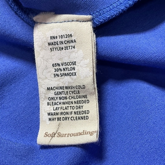 SOFT SURROUNDINGS Cobalt Blue Stretch Knit Short Sleeve Trapeze Dress US Sz L - Picture 8 of 9